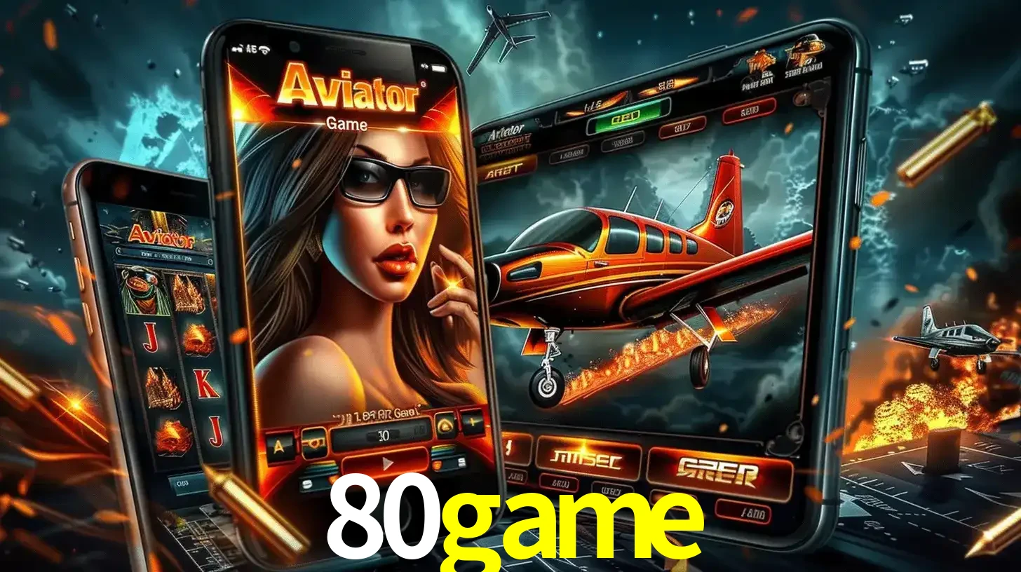 O popular jogo de apostas Aviator exibido em vários celulares e tablets, mostrando a interface emocionante e a ação de voo disponíveis para jogar agora no 80game.