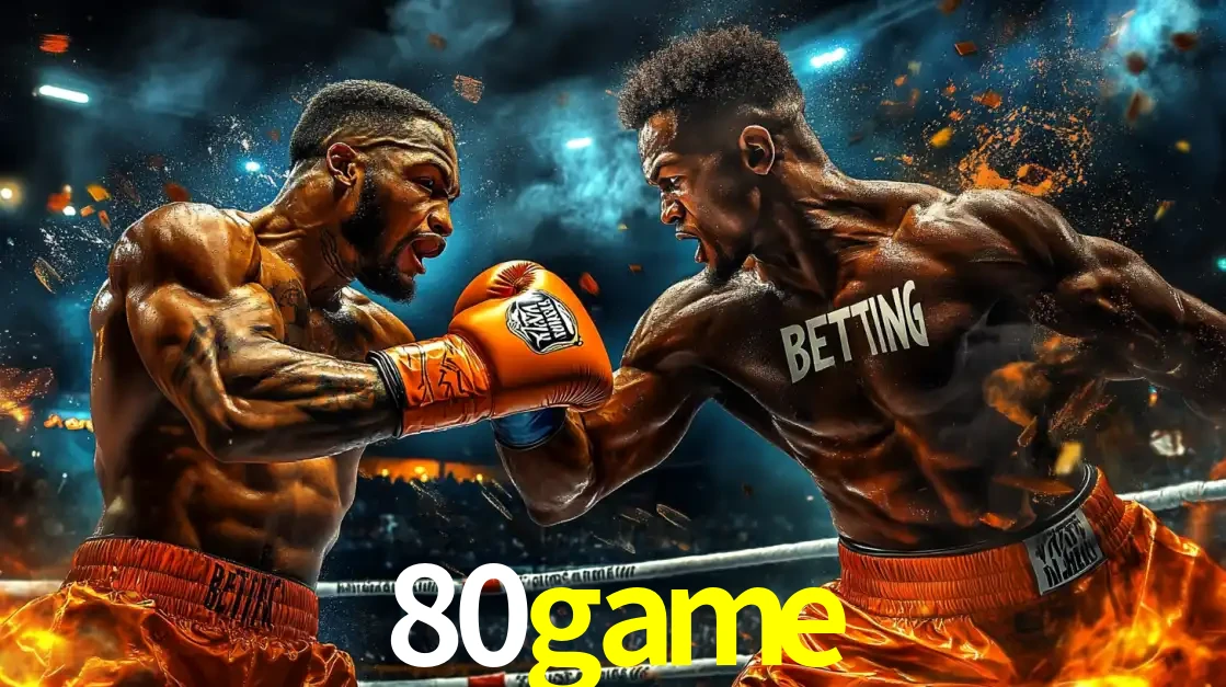 Dois boxeadores em uma luta intensa e explosiva, representando a adrenalina e as oportunidades de apostas em esportes de combate disponíveis na plataforma 80game.