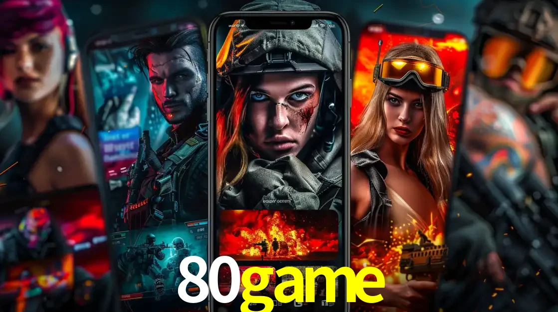 Montagem de telas de celular mostrando diversos personagens, masculinos e femininos, de um jogo de tiro, ilustrando a diversidade de equipes de e-sports para apostar no 80game.