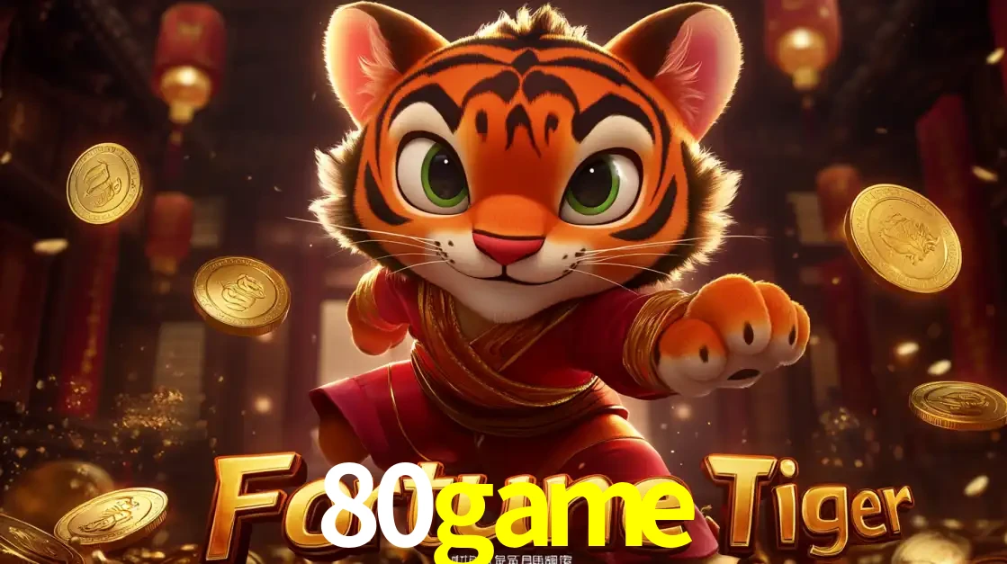 O carismático mascote do jogo de slot Fortune Tiger, um tigre fofo em pose de artes marciais, pronto para trazer sorte e multiplicadores de ganhos no cassino online 80game.