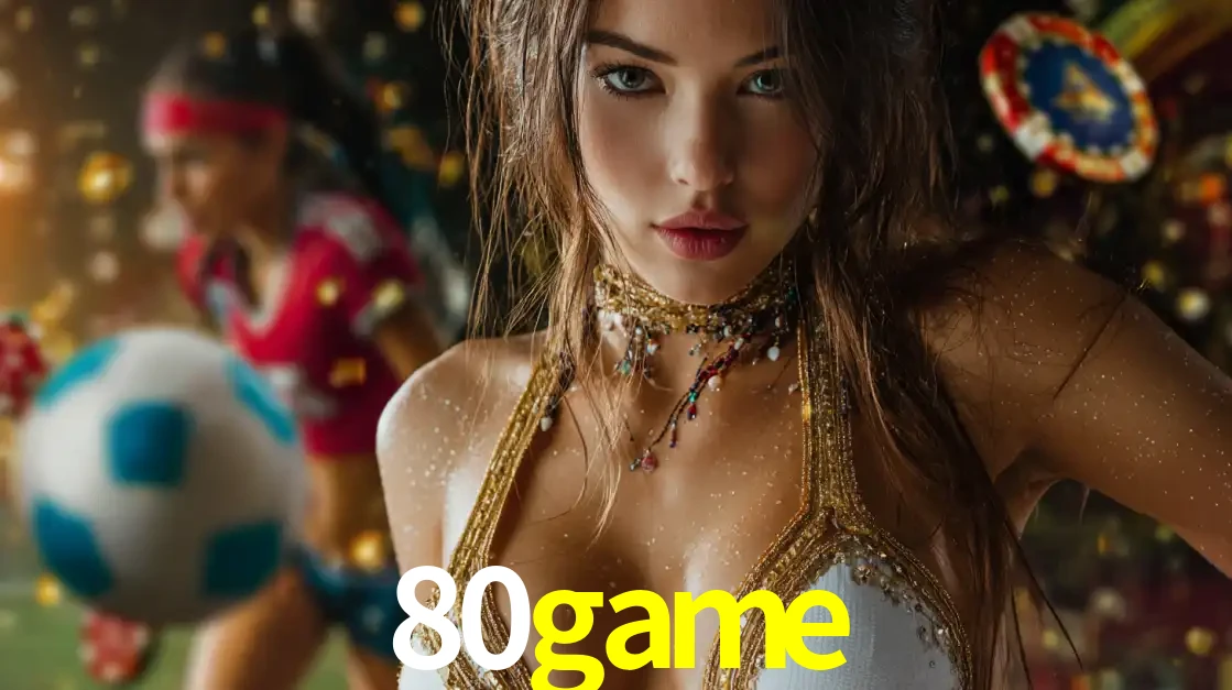 Mulher elegante representando a combinação de glamour e emoção das apostas esportivas, com uma jogadora de futebol ao fundo, destacando a ação no 80game.