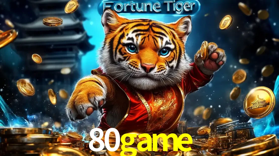 Imagem promocional do jogo de slot Fortune Tiger, com um tigre majestoso em traje tradicional cercado por uma fortuna em moedas de ouro, disponível agora no cassino 80game.